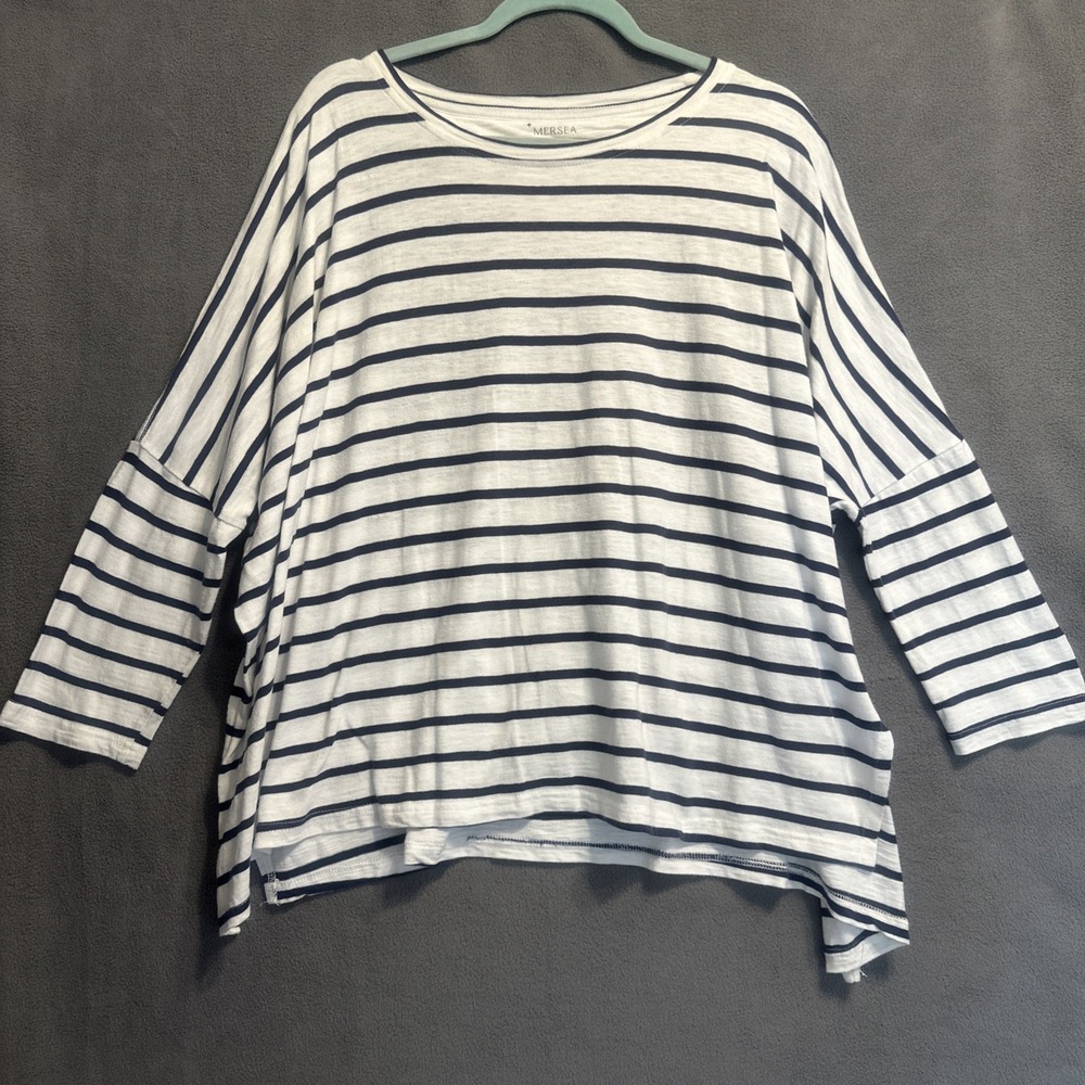 Mersea Catalina Cotton Slub Tee Womens OSFA Navy Striped Oversized Nautical Prep